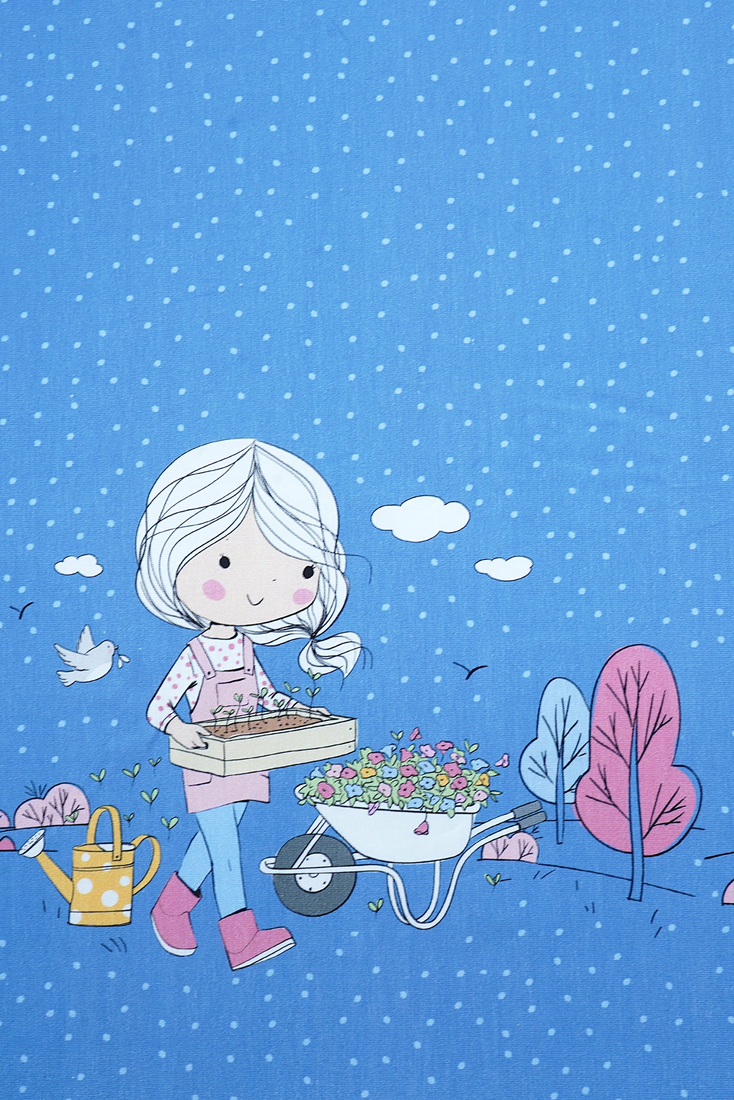 Jersey Bordüre Staghorn Gartenmädchen blau "Kombistoff"