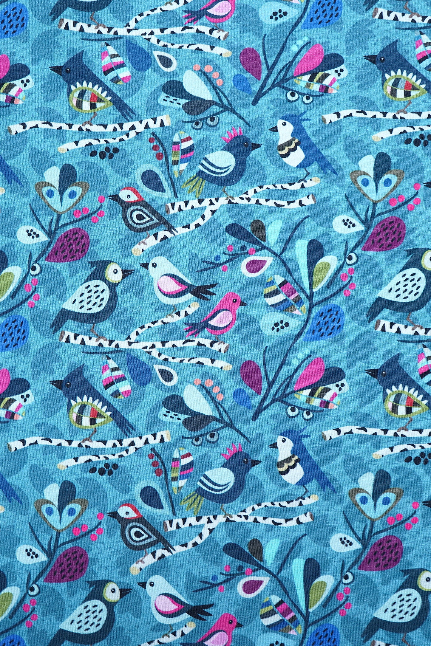 French Terry Vögel blau