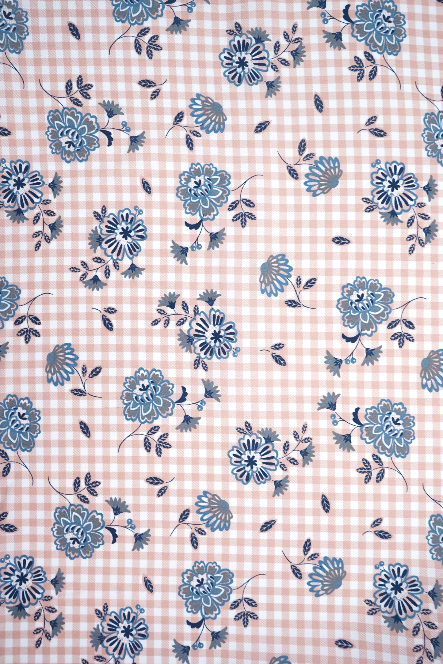 Baumwolle kariert mit grauen Blumen