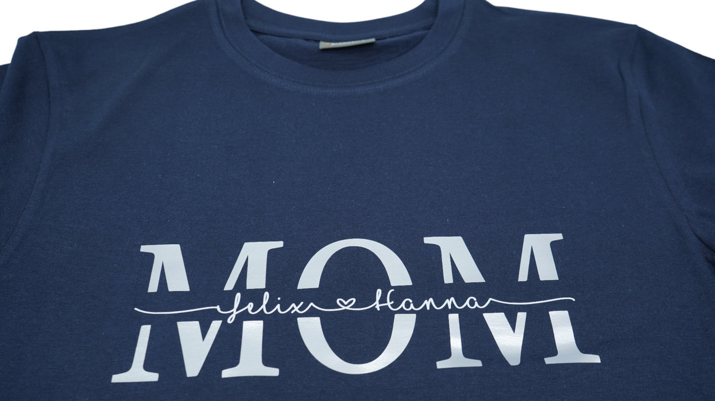 T-Shirt MOM - geteilt Namen silber weiss