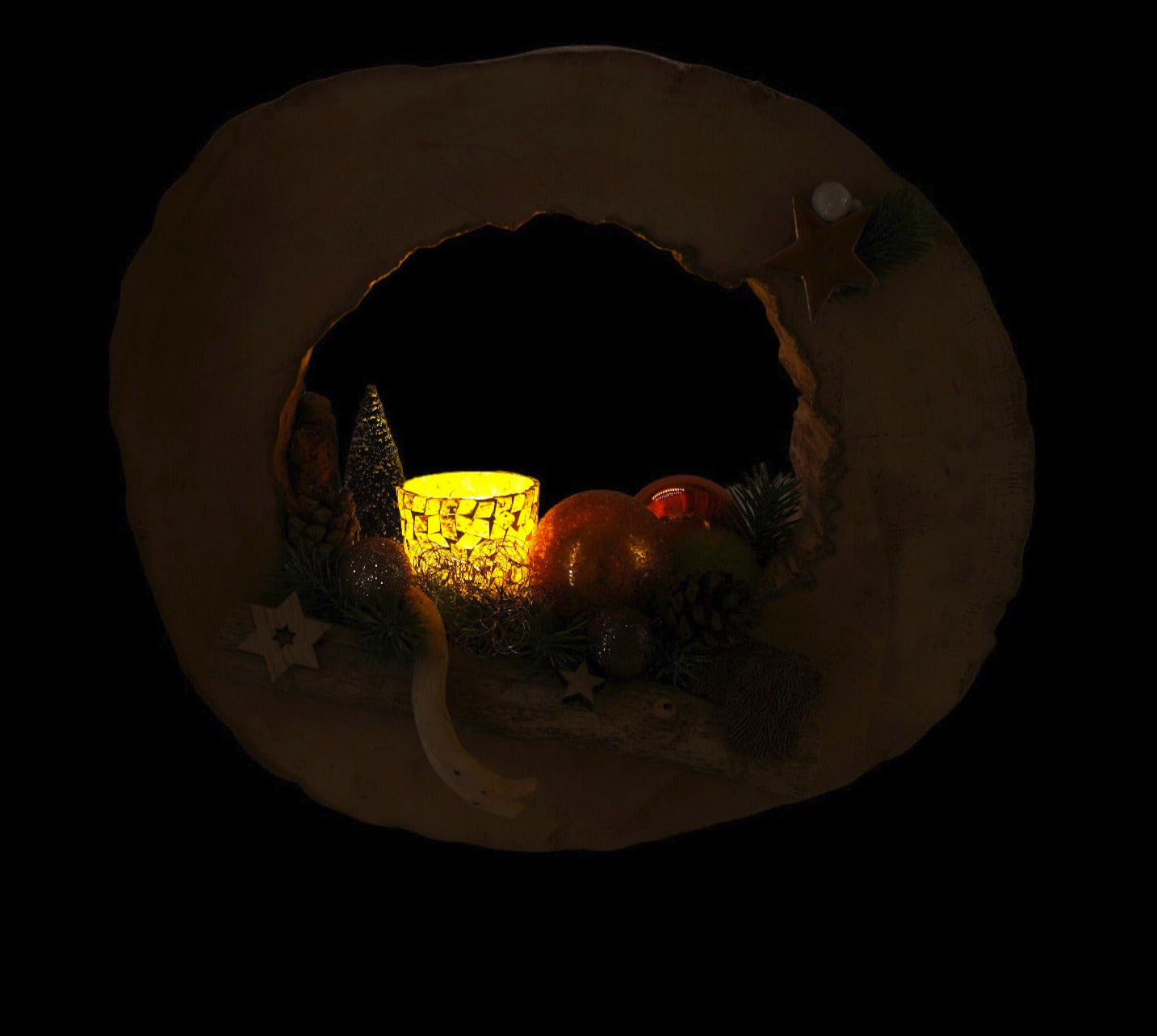 Holzdeko LED Teelicht weihnachtlich 37cm