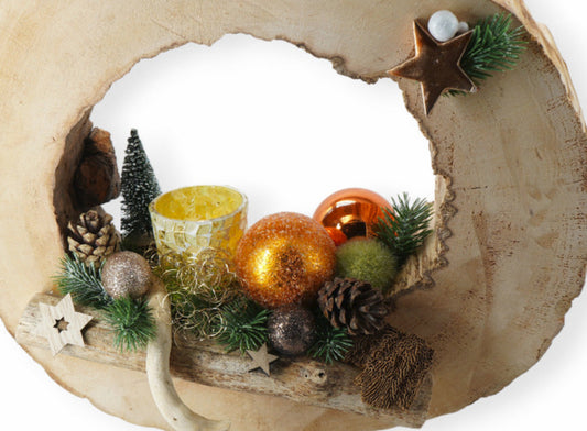 Holzdeko LED Teelicht weihnachtlich 37cm