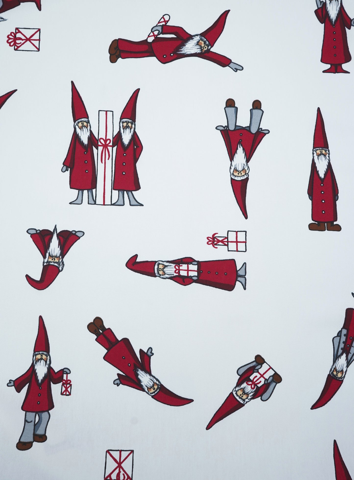 Dekostoff Leinenoptik weiß Wichtel weihnachtlich