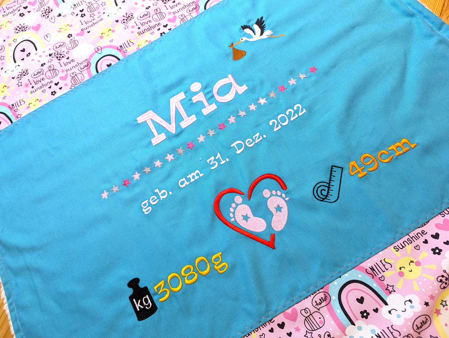 Babydecke Regenbogen ca. 70x100cm personalisiert