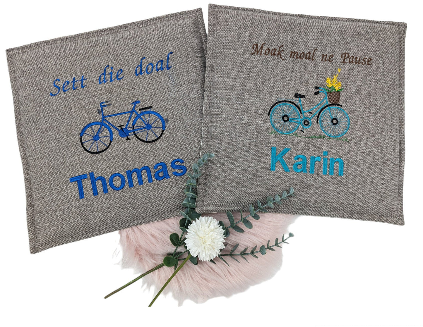 Fahrradkissen bestickt outdoor mit Wunschtext/-motiv