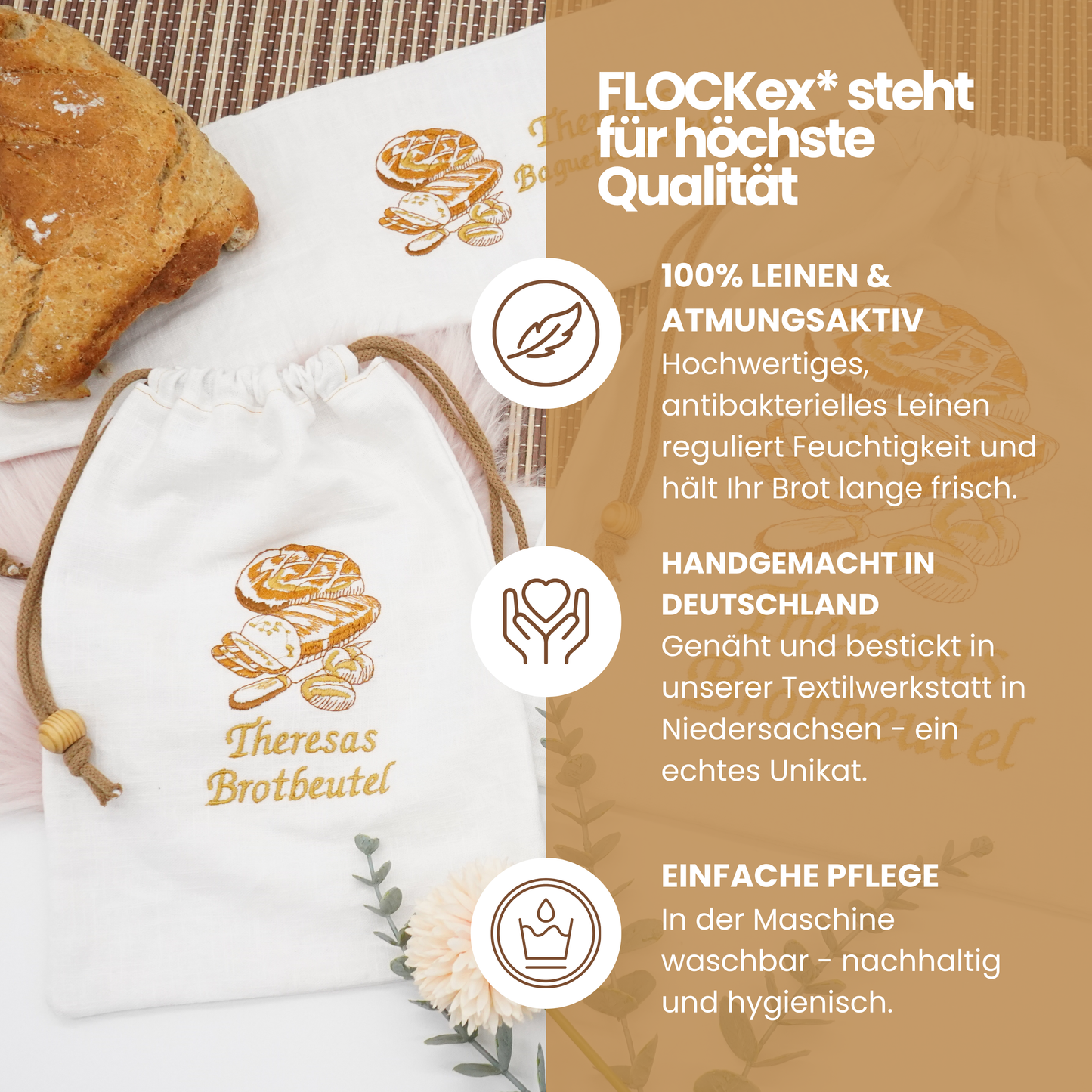 Brotbeutel, bestickt, personalisiert