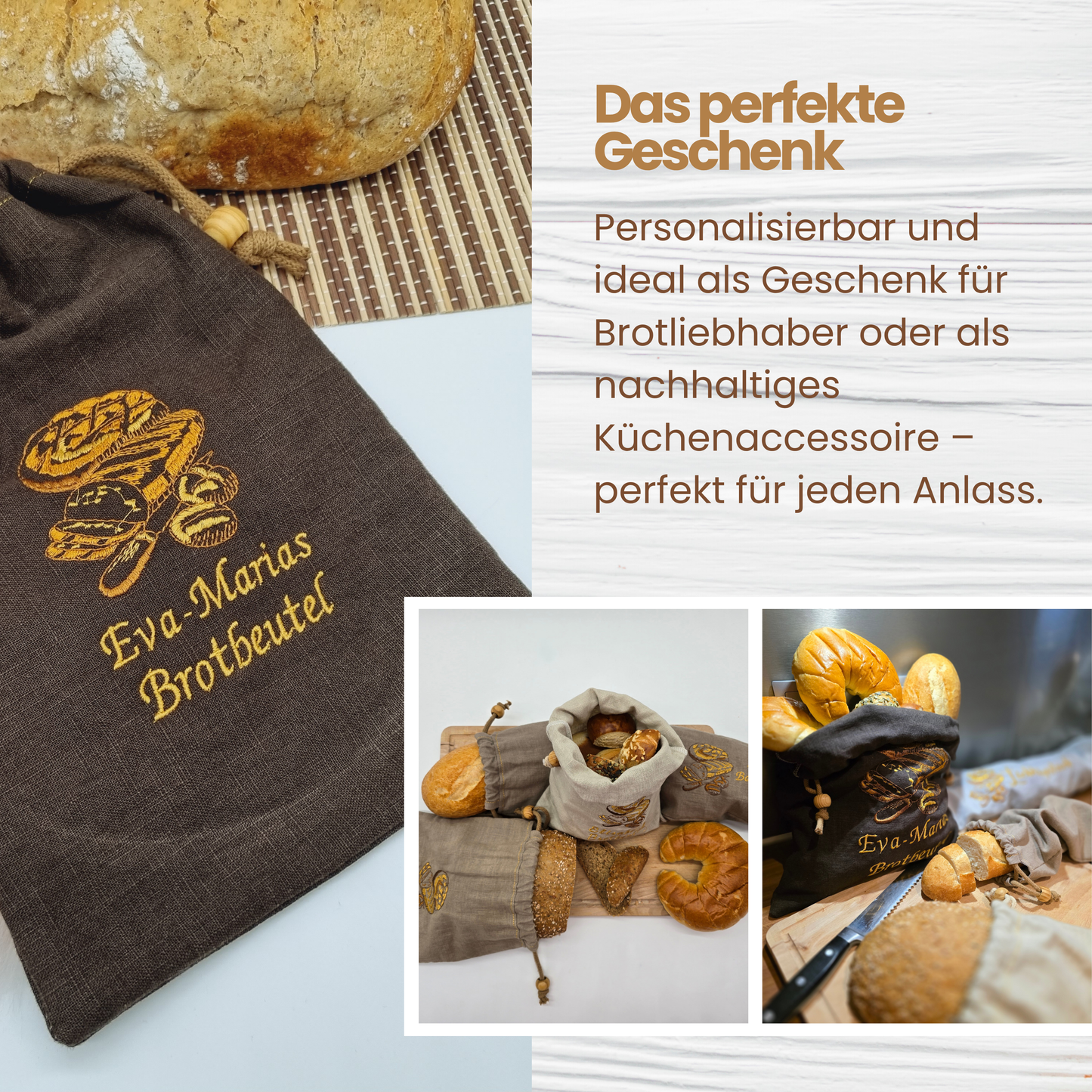 Brotbeutel, bestickt, personalisiert