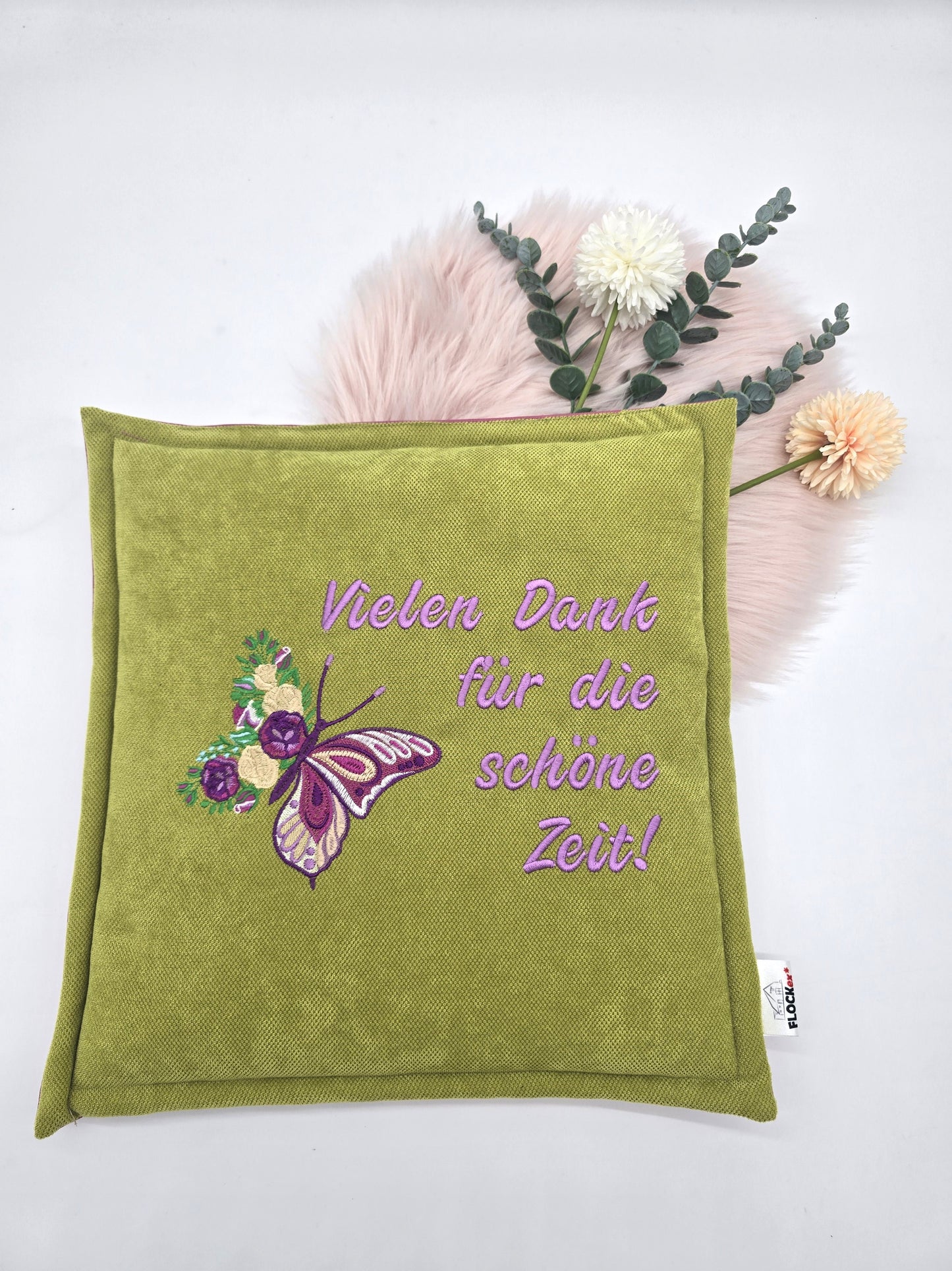 Fahrrad-/Outdoorkissen bestickt mit Wunschtext "Schmetterling"