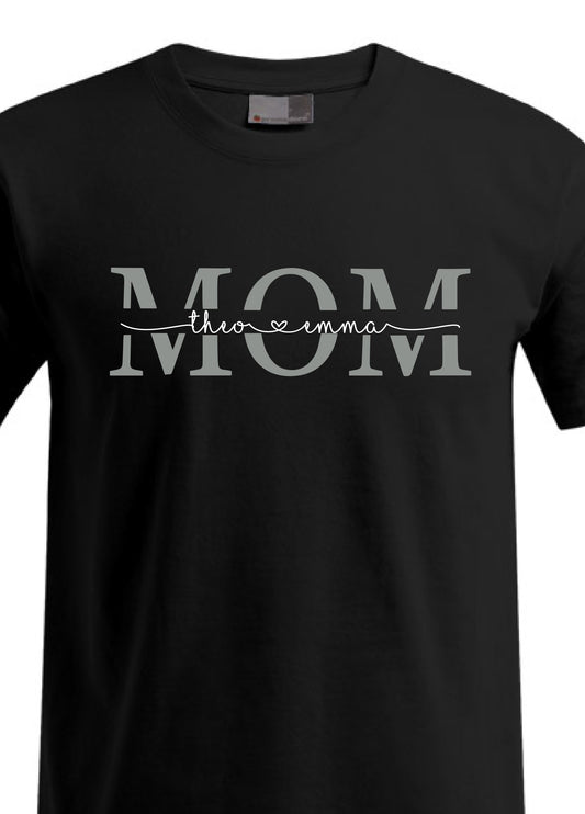 T-Shirt MOM - geteilt Namen silber weiss