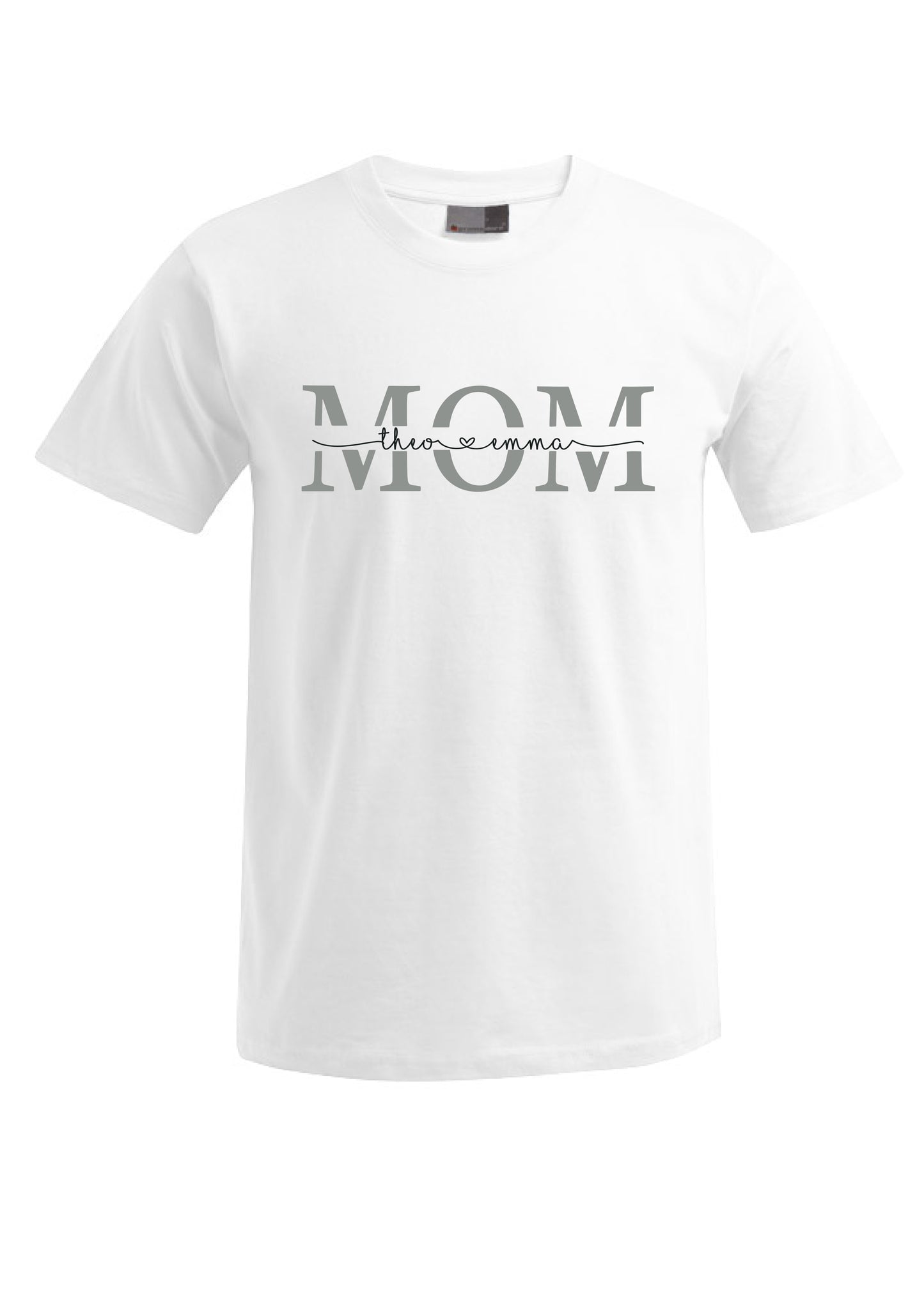 T-Shirt MOM - geteilt Namen silber weiss