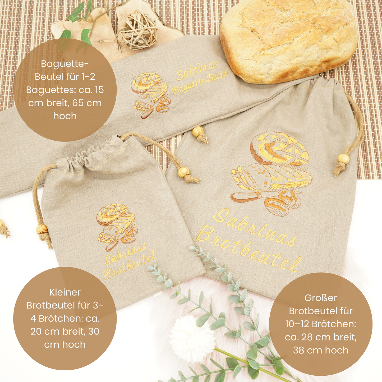 Brotbeutel, bestickt, personalisiert