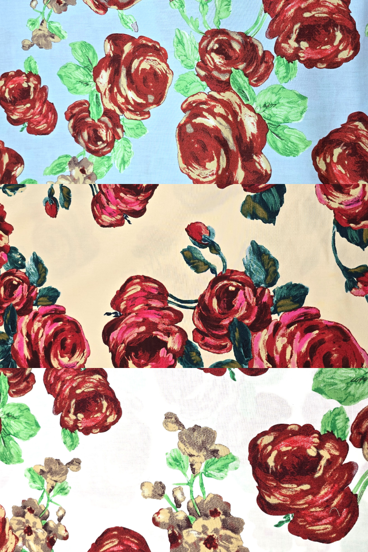Baumwolle rote Rosen in 3 ver. Varianten